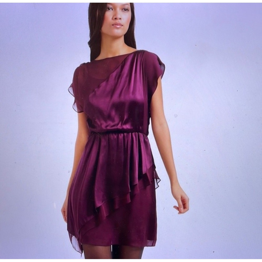 Alice + Olivia "Rory" Purple Plum Silk Satin Butterfly Mini Dress Sz S